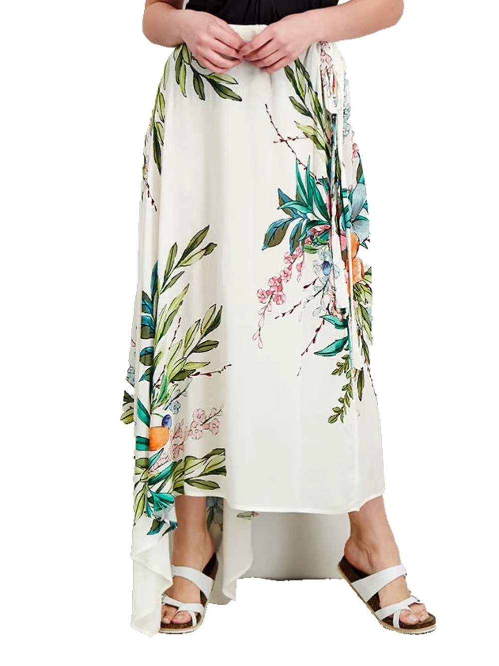 Vince Camuto White Floral High-Low Maxi Skirt